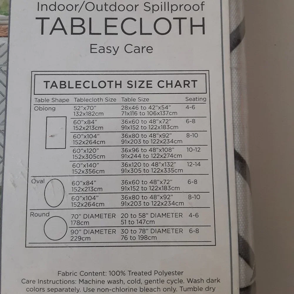 Indoor/ Outdoor Tablecloth - easy care NEW